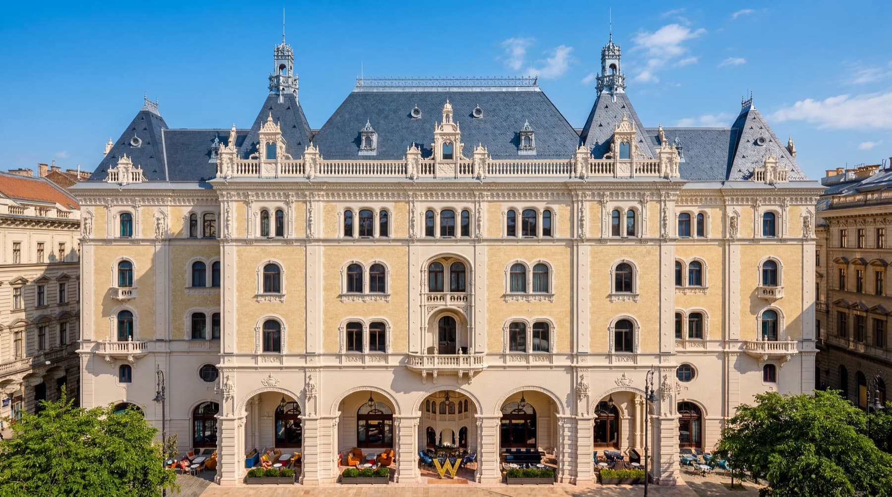 Historic facade of the W Budapest hotel